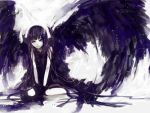  aoshiki black_hair long_hair original purple_eyes sketch solo speed_painting violet_eyes wings 