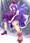  blue_eyes blue_hair dress fighting_stance hat highres kamishirasawa_keine kinntarou long_hair purple_hair solo standing touhou 
