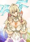  1girl blonde_hair blue_eyes breasts cleavage horns long_hair looking_at_viewer puzzle_&amp;_dragons sakuya_(p&amp;d) solo zutta 