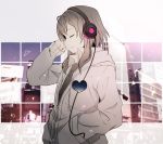  1girl closed_eyes coat fumio_(kanmi) gumi hand_in_pocket headphones jacket long_hair muted_color necktie school_uniform solo vocaloid 