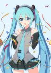  aqua_eyes aqua_hair blush confetti d2c detached_sleeves hatsune_miku headphones headset highres long_hair necktie open_mouth skirt smile solo twintails very_long_hair vocaloid 