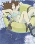  brown_hair copyright_request gloves goggles long_hair solo straw swimsuit water ymr 