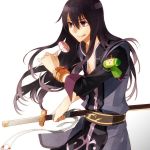  :p black_eyes black_hair bracelet candy company_connection jewelry katamari_damacy lollipop long_hair male sword tales_of_(series) tales_of_vesperia the_prince three_plates tongue weapon white_background yuri_lowell 