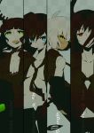  black_gold_saw black_rock_shooter black_rock_shooter_(character) blue_eyes column_lineup dead_master formal green_eyes kl multiple_girls pant_suit red_eyes strength_(black_rock_shooter) suit yellow_eyes 