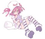  blade_(artist) blade_(lovewn) blue_eyes cat footwear hat merry_nightmare pink_hair sitting socks solo striped striped_legwear striped_thighhighs thigh-highs thighhighs yumekui_merry 