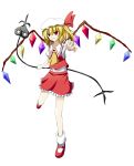 absurdres ascot bad_id blonde_hair flandre_scarlet foreshortening grin hat hat_ribbon highres kenii laevatein outstretched_arm red_eyes ribbon short_hair side_ponytail skirt smile solo the_embodiment_of_scarlet_devil touhou wings 