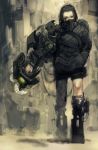  absurdres black_hair copyright_request cyberpunk cyborg highres mask rough science_fiction solo speed_painting sugimoto_gang weapon 