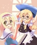  9law alice_margatroid bespectacled blonde_hair blush book glasses hairband headband kirisame_marisa long_hair looking_back multiple_girls open_book open_mouth sparkle surprised touhou ufo 
