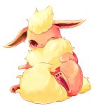  flareon kaichi_(kczs) no_humans paws pokemon pokemon_(creature) red_eyes simple_background solo tail white_background wink 