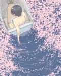  boat cherry_blossoms copyright_request lowres petals pixel_art short_hair solo water ymr 
