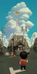  cloud clouds dog highres jeans motor_vehicle original sakkan scenery town truck vehicle 