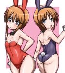  ass bare_legs blue_eyes brown_hair bunny_ears bunnysuit elpeo_puru gundam gundam_zz hips puru_two short_hair siblings tom_sabiini twins wide_hips 