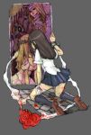  bandage bandages blood copyright_request cuffs kiss kneeling lowres mirror multiple_girls neoko school_uniform yuri 