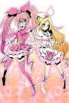  bow cure_melody cure_rhythm hair_bow houjou_hibiki magical_girl minamino_kanade multiple_girls precure sakebuotoko suite_precure thigh-highs thighhighs twintails 