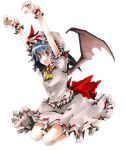  arms_up ascot bat_wings blue_hair dress fang fingernails hat koge-owl open_mouth outstretched_arms red_eyes remilia_scarlet short_hair solo touhou wings wrist_cuffs 