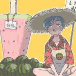  copyright_request food fruit hat lowres solo straw_hat watermelon ymr 