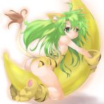  animal_ears ass banana chamcham food fruit girl_on_banana gloves green_eyes green_hair holding holding_fruit long_hair mokomoko_yanakku oikawasyu parody paw_gloves paws samurai_spirits snk tail tiger_ears tiger_print tiger_tail 