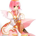  estellise_sidos_heurassein green_eyes halo pink_hair shield short_hair smile solo tales_of_(series) tales_of_vesperia three_plates wand white_background wings 