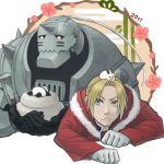  animal armor blonde_hair cloak coat edward_elric fullmetal_alchemist gloves holding hood mukuo panda white_gloves xiao-mei yellow_eyes 