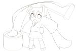  chibi food hatsune_miku highres japanese_clothes lineart long_hair mochi monochrome pokachu twintails very_long_hair vocaloid wagashi 