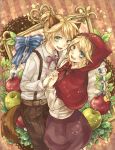  animal_ears apple aqua_eyes big_bad_wolf_(cosplay) big_bad_wolf_(grimm) blonde_hair brother_and_sister cosplay fang food fruit grimm's_fairy_tales hair_ornament hairclip highres holding_hands hood interlocked_fingers kagamine_len kagamine_rin kemonomimi_mode little_red_riding_hood little_red_riding_hood_(cosplay) little_red_riding_hood_(grimm) makoto_(roketto-massyumaro) nail_polish short_hair siblings smile tail tongue twins vocaloid wolf_ears 