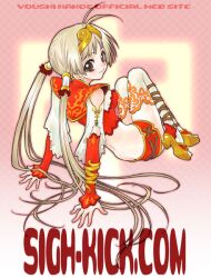  antenna_hair archived_source armlet arms_behind_back artist_name bare_shoulders blunt_bangs breasts brown_eyes checkered_background circlet closed_mouth collar cross-laced_clothes cross-laced_legwear cross-laced_skirt detached_collar detached_sleeves english_text fingernails frilled_hair_tubes frills gem gold_armlet gold_circlet gold_sandals hair_tubes hands_on_ground high_collar high_heel_sandals jewelry kanoe_youshi lace-trimmed_sleeves lace-trimmed_thighhighs lace_trim legs_together long_hair long_sleeves looking_at_viewer medium_breasts microskirt midriff original pink_background print_sleeves print_thighhighs red_collar red_sandals red_skirt red_sleeves red_tube_top sandals short_sleeves simple_background skirt smile straight_hair strapless thigh-highs tube_top twintails very_long_hair web_address white_hair white_sleeves white_thighhighs wide_sleeves yellow_trim 