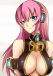  1girl blue_eyes breasts bust cleavage long_hair glasses_man megurine_luka pink_hair simple_background smile solo vocaloid 