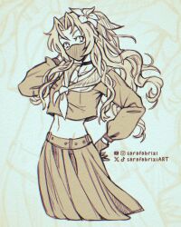  1girl aerith_gainsborough_(midgard_seventh_high_school) belt black_choker black_serafuku breasts choker crop_top cropped_legs cropped_shirt delinquent final_fantasy final_fantasy_vii final_fantasy_vii_ever_crisis flower gloves hair_flower hair_ornament hair_ribbon hand_in_own_hair hand_on_own_hip highres long_hair mask medium_breasts midriff mouth_mask neckerchief official_alternate_costume parted_bangs pleated_skirt ribbon sailor_collar sarafabrizi school_uniform serafuku side_ponytail sidelocks skirt solo sukeban twintails wavy_hair 