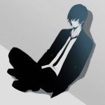  black_hair formal kaito male meri-h-shino necktie sitting solo suit vocaloid 