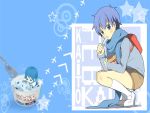  airplane backpack bag blue_eyes blue_hair food ice_cream kaito male miniboy popsicle projectkai scarf spoon star vocaloid 