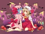  apple barefoot bat bat_wings closed_eyes flandre_scarlet food fruit honey multiple_girls remilia_scarlet rim_(kingyoorigin) rimu_(rim573) siblings sisters sitting smile tongue touhou wariza wings 