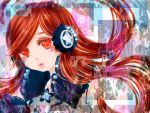  earmuffs headphones long_hair miki_(vocaloid) red_eyes redhead solo star vocaloid 