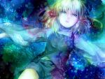  bad_id blonde_hair blue blue_eyes kiguchiko moriya_suwako outstretched_arms short_hair solo spread_arms touhou 