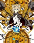  bad_id blue_rose cape cat_ears cat_tail chain chains chess_piece clock clockwork daisy flower gears highres lily_(flower) original rose sakisato_kiriko solo tail 