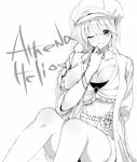  1girl athena_helios breasts cleavage hrk173 huge_breasts long_hair monochrome original smile solo wink 