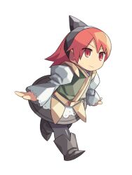  1girl anime_coloring ankle_boots archived_source black_hair black_hairband boots deformed evoker evoker_(final_fantasy) final_fantasy final_fantasy_iii full_body green_vest grey_boots grey_leggings grey_skirt hairband itsumo_nokoru juliet_sleeves lace-trimmed_sleeves lace_trim leggings long_sleeves no_nose orange_eyes orange_hair puffy_sleeves refia running simple_background skirt sleeves_past_wrists smile solo square_enix vest white_background wide_sleeves 