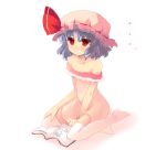  1girl bare_shoulders book hat lavender_hair no_shoes red_eyes remilia_scarlet see-through shin_(new) short_hair sitting solo thigh-highs thighhighs touhou wariza white_legwear white_thighhighs 