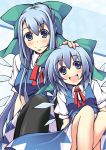  adult alternate_hairstyle cirno cirno-nee dual_persona hand_on_head long_hair lozelia multiple_girls smile touhou 