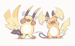  closed_eyes facing_viewer fang fangs full_body mega_pokemon mega_raichu_x mega_raichu_y no_humans open_mouth orange_fur pokemon pokemon_(creature) pokemon_focus pokemon_legends:_z-a raichu simple_background smile tail white_background yurano_(upao) 