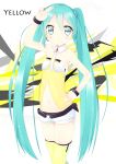  aqua_eyes aqua_hair hatsune_miku headset highres long_hair navel necktie project_diva project_diva_2nd shorts smile solo thigh-highs thighhighs tunamayochan twintails very_long_hair vocaloid vocaloid_(lat-type_ver) yellow_(vocaloid) 