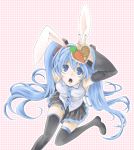  2011 animal_ears blue_eyes blue_hair bunny_ears carrot detached_sleeves from_above hatsune_miku heart long_hair looking_up necktie nerikesi36 new_year open_mouth sitting skirt solo thigh-highs thighhighs twintails very_long_hair vocaloid 