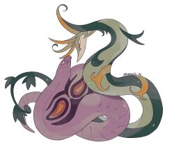  arbok clenched_teeth closed_mouth commentary_request frown highres mamebato nervous_sweating pokemon pokemon_(creature) pokemon_focus profile red_eyes serperior sideways_mouth snake sweat teeth twitter_username white_background 