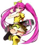  1girl aino_megumi alternate_form blush boots cure_lovely happinesscharge_precure! lollipop_hip_hop long_hair minatsuki_randoseru mismatched_footwear one_eye_closed pink_eyes pink_hair precure skateboard skirt smile thigh-highs twintails 
