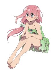  3girls absurdres barefoot blue_eyes blue_hair brown_hair highres kagamihara_nadeshiko long_hair mini_person minigirl multiple_girls pink_hair shima_rin short_hair smile toki_ayano white_background yas_(yosiyasuyasu) yurucamp 