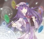  bad_id blush book crescent crescent_moon crystal hat long_hair magic_circle milkor patchouli_knowledge purple_eyes purple_hair solo touhou violet_eyes 