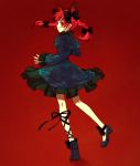  animal_ears braid cat_ears dress extra_ears from_behind hair_ribbon kaenbyou_rin kneepits leg_ribbon light_smile looking_back no_socks profile red red_eyes red_hair redhead ribbon solo standing torazou touhou turnaround twin_braids twintails 