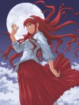 1girl full_moon hairband long_hair long_skirt moon red_eyes red_hair red_skirt redhead ribbon skirt solo tohno_akiha toono_akiha tsukihime type-moon vermillion_akiha very_long_hair wind yizumi