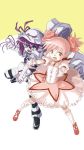  crossover hair_bow hair_ribbon kaname_madoka kirin_the_himemiya magical_girl mahou_shoujo_madoka_magica merry_nightmare pink_eyes pink_hair purple_hair ribbon season_connection shoes short_hair short_twintails twintails yumekui_merry 