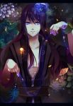  abs bad_id black_hair blue_eyes bracelet dark expressionless flower glowing jewelry long_hair male open_clothes ouri solo string tales_of_(series) tales_of_vesperia yuri_lowell 