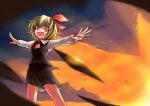  blonde_hair cloud clouds darkness hair_ribbon highres necktie open_mouth outstretched_arms qbthgry red_eyes ribbon rumia short_hair skirt solo spread_arms sunset the_embodiment_of_scarlet_devil touhou youkai 